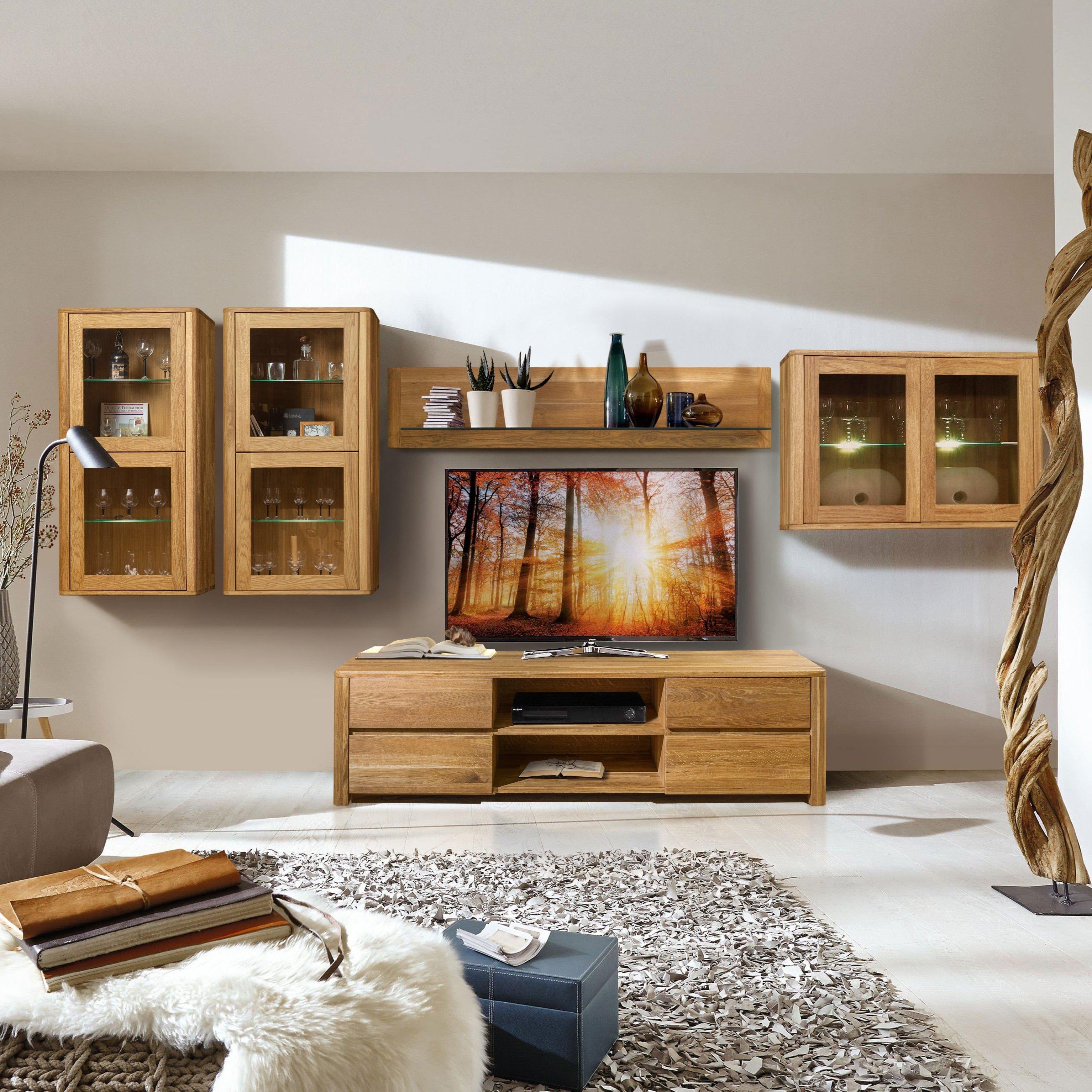 NordicStory armario de pared madera maciza roble almacenaje con cristal escandinavo